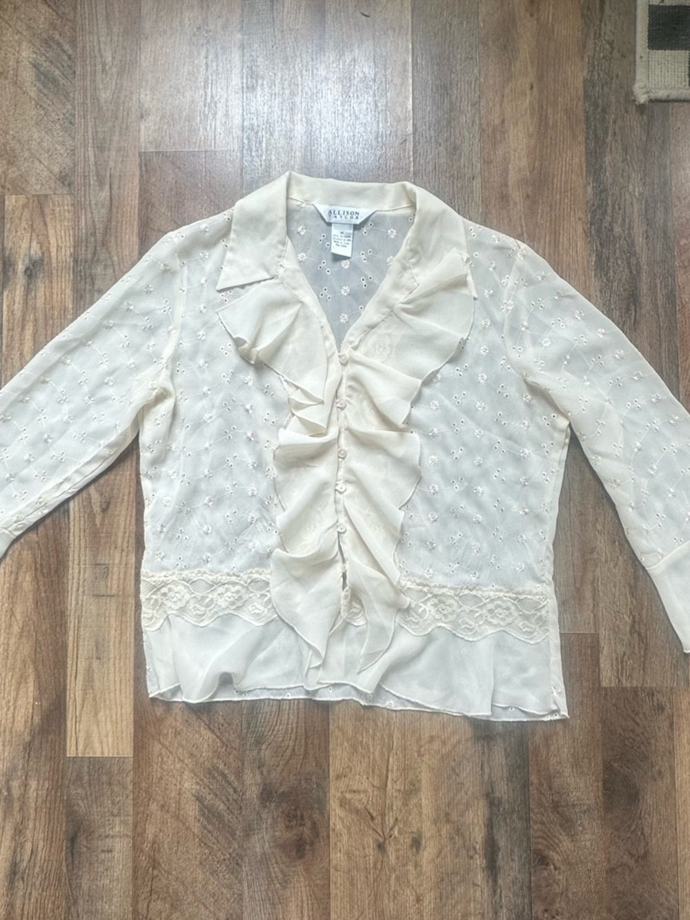 Allison Taylor Cream Ruffle Front Blouse